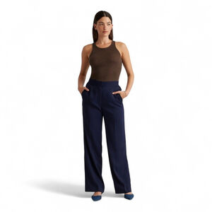 Quince Stretch Crepe Wide Leg Trouser Pants Navy Size 10